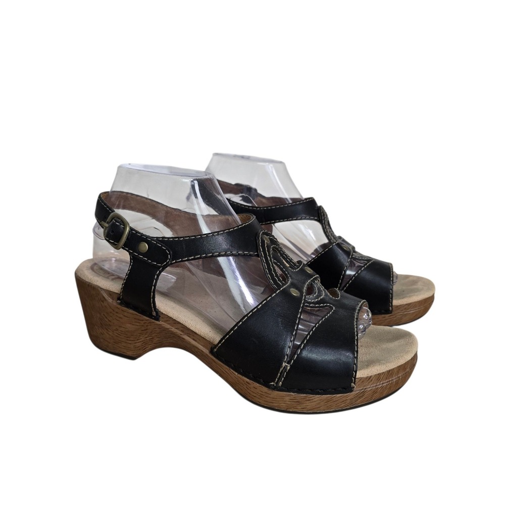 Dansko Black Leather Cutout Platform Clog Sandals Womens Size 40 US 9.5